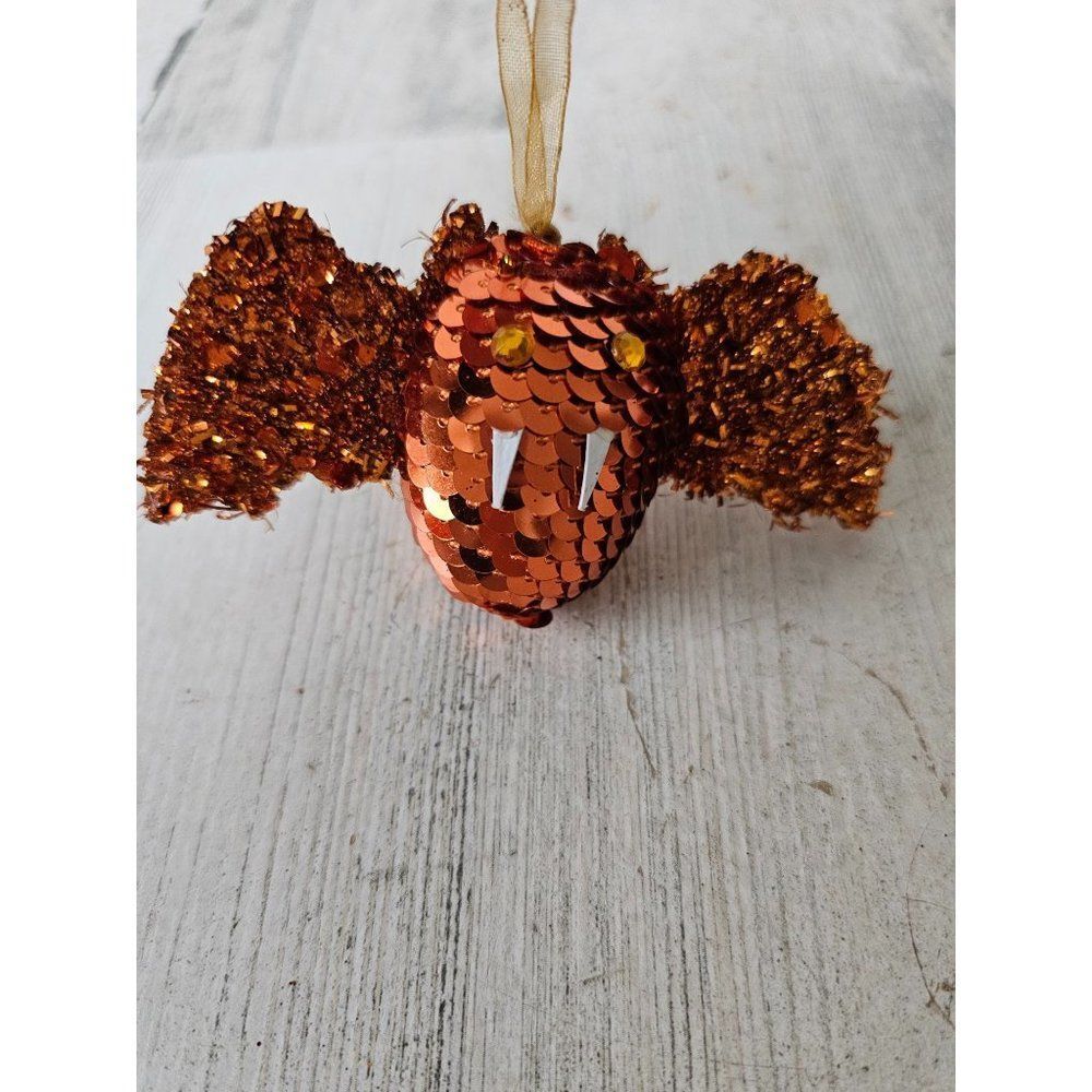 Pier 1 sequin bat Halloween ornament rare orange glitter tree‎ unique decor